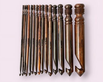 Handmade Rosewood Crochet Hook Set: 15-Piece Ergonomic Knitting Tools with Case