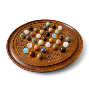 Vintage Solitaire Board Game handmade Solitaire game with Natural Marbles - custom marble solitaire board game