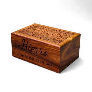 Personalized Sheesham Wood Pet Urn: Handmade Dog Ashes Keepsake
