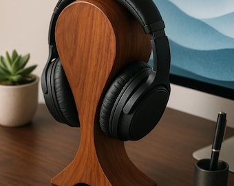 Rosewood Headphone Stand: Human-Shaped Wooden Desk Organizer