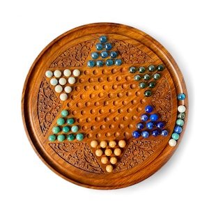 Chinese Checkers Game Set With 12 inch Diameter Round Wooden Board and Colorful Acrylic Beads thanks Giving Day Gift christmas Gift Etsy Canada