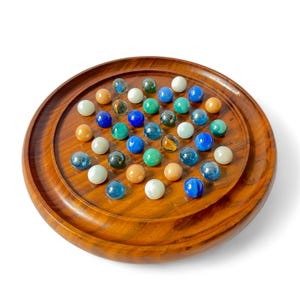 Personalized Solitaire Board Game, 9&quot; Handmade Wooden Marble Game with 37 Glass Marbles, Custom Gift for 4th of july independence day