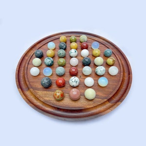 Personalized Solitaire Board Game handmade Solitaire game with Natural Marbles - custom marble solitaire board game solitaire marble