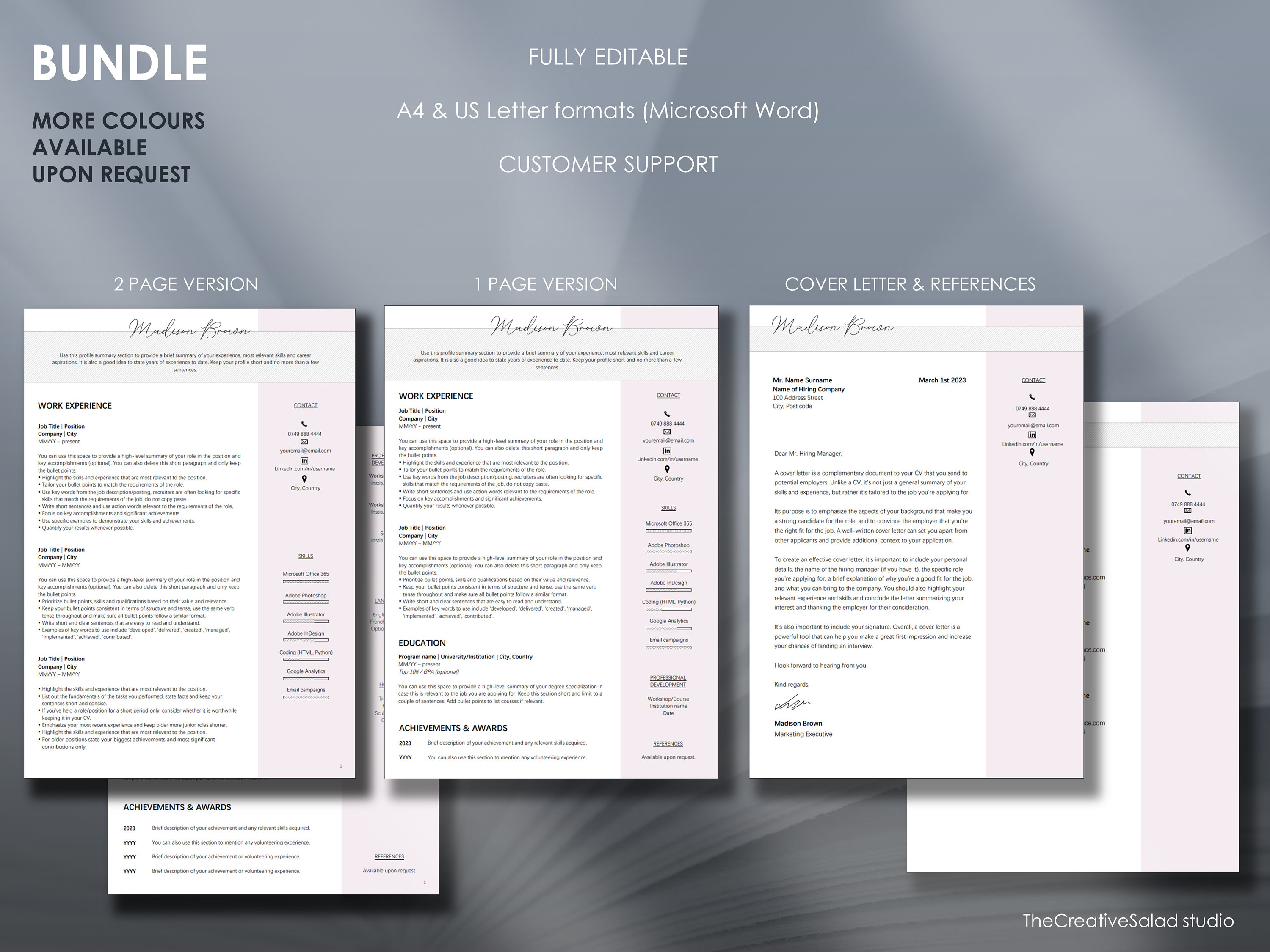 1 and 2 Page RESUME TEMPLATE Professional, Modern Design, Microsoft