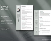 Light Green 1 and 2 page CV TEMPLATE professional, modern design, Microsoft Word. Bundled with Cover Letter & References template.