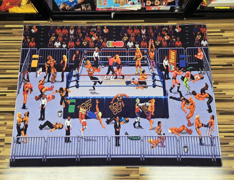 WWF Blue Royal Rumble Retro Rug Carpet floor mat Wrestling 16 Bit Video ...