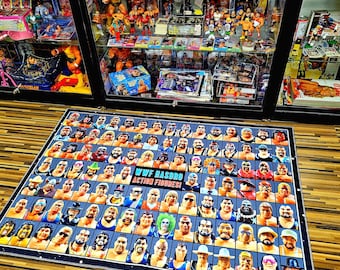 Complete 102 WWF Hasbro Figures Rug - All Series 1-11 + Mailaways - Premium Retro Wrestling Floor Mat - High Res Collector Room Decor