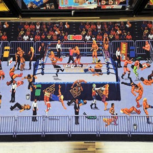 16-Bit WWF Royal Rumble Wrestling Rug - Classic Blue Edition - 39 Superstars Pixel Art Floor Mat - Sega SNES Retro Gaming Decor - Non-Slip image 5