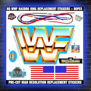 BLUE WWF Hasbro Ring Replacement Stickers & Ropes Wrestling WWE Decals Ljn Jakks Mattel Retro Hasbromaniacs King of the Ring Galoob 123 Kid
