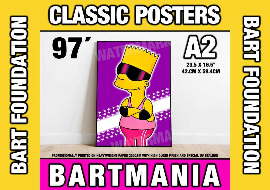 Bartmania Bart Simpson Bret Hart Poster - Retro Mashup Wrestling