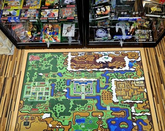 Legend of Zelda A Link to the Past World Map Rug - Hyrule Kingdom Pixel Art Floor Mat - SNES Retro Gaming Decor - Premium Non-Slip Rug