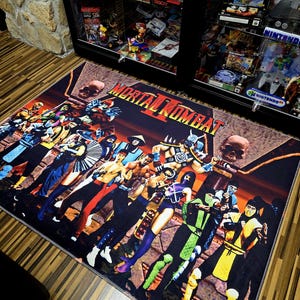 Mortal Kombat II Retro Gaming Rug - MK2 Select Screen Pixel Art Floor Mat - Premium Non-Slip Arcade Decor - Midway Style Game Room Rug