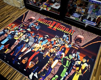 Mortal Kombat II Retro Gaming Rug - MK2 Select Screen Pixel Art Floor Mat - Premium Non-Slip Arcade Decor - Midway Style Game Room Rug