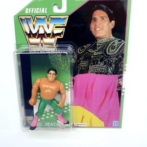 Original El Matador tito Santana WWF Hasbro Custom Action Figure – Vintage Winged Eagle Championship Belt & Sliding Bubble Cardback