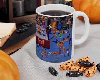 RAW 16-Bit Royal Rumble Retro Wrestling Mug - Sega & Nintendo Style 90s Coffee Cup - Hulk Hogan Bret Hart Undertaker - Gamer Collector Gift