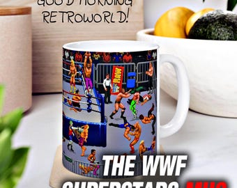 16-Bit Royal Rumble Retro Wrestling Mug - Sega & Nintendo Style 90s Coffee Cup - Hulk Hogan Bret Hart Undertaker - Gamer Collector Gift