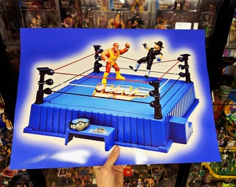Hulk Hogan vs Undertaker Poster - Retro WWF Hasbro action Figures Art Print Wrestling WWF Hasbro Poster, Hulkamania Decor,