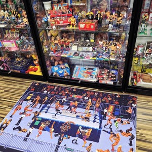 16-Bit WWF Royal Rumble Wrestling Rug - Classic Blue Edition - 39 Superstars Pixel Art Floor Mat - Sega SNES Retro Gaming Decor - Non-Slip image 6