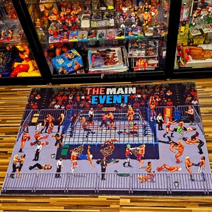 WWF Cage Royal Rumble Retro Rug Carpet floor mat Wrestling 16 Bit Video Game Hulk Hogan Undertaker Hasbromaniacs Bret Hart WWE Sega snes kid
