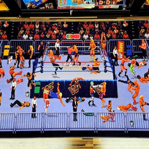 16-Bit WWF Royal Rumble Wrestling Rug - Classic Blue Edition - 39 Superstars Pixel Art Floor Mat - Sega SNES Retro Gaming Decor - Non-Slip image 2