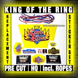 YELLOW WWF Hasbro Ring Replacement StickerS & Ropes Wrestling WWE Decals Ljn Jakks Mattel Retro Hasbromaniacs King of the Ring Galoob Blue