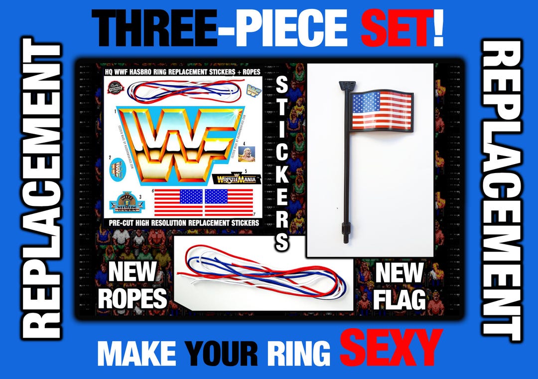 Wwe Blue Ropes WWF HASBRO Replacement Stickers, Ropes & Black Flag for Blue WWF Hasbro ...