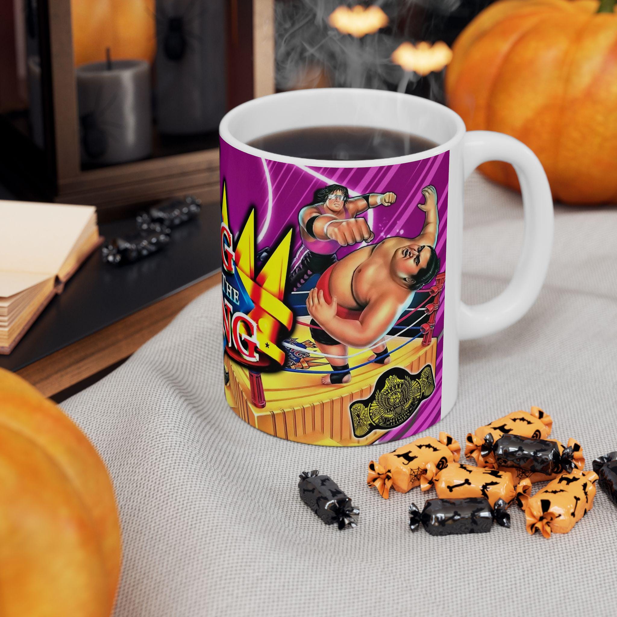 WWF Hasbro King of the Ring Coffee Mug - Yellow Ring Style - Bret