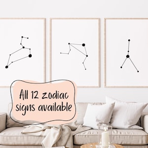 Wybierz dowolny zestaw 1-2-3 | Astrologia Horoskop Znak zodiaku Konstelacja zodiaku | Ręcznie robione Minimalistyczne akcesoria dekoracyjne Sztuka Wydruk na ścianę Cyfrowy