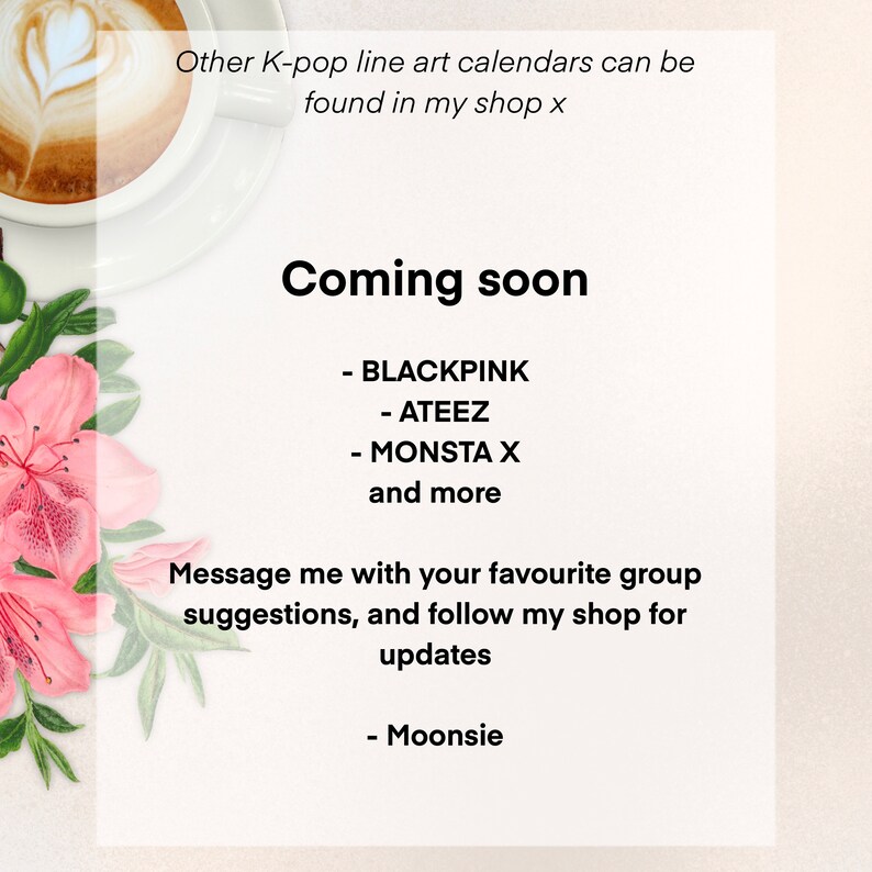 2023 2024 EXO Line Art Calendar Digital for Etsy France
