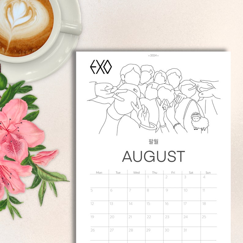 2023 2024 EXO Line Art Calendar Digital for Etsy France