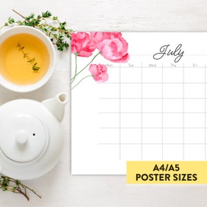 2025 aquarelle fleurs calendrier journal intime - calendrier perpétuel imprimé scrapbooking affiche A4 A5 floral rose tulipe pivoine cerisiers en fleurs