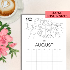 2025 EXO 엑소 Calendario fatto a mano con grafica lineare Planner Diario Giornale Calendario perpetuo per qualsiasi anno A4 A5 Poster stampato Kpop coreano Kdrama EXO-Ls