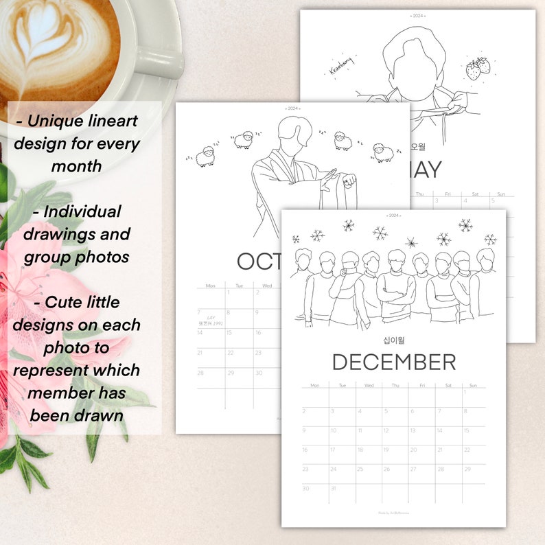2023 2024 EXO Line Art Calendar Digital for Etsy France