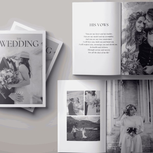 Editorial Wedding Magazine Photo Album Template, Wedding Anniversary Gift, Coffee Table Photo Book, Printable Digital Canva Download