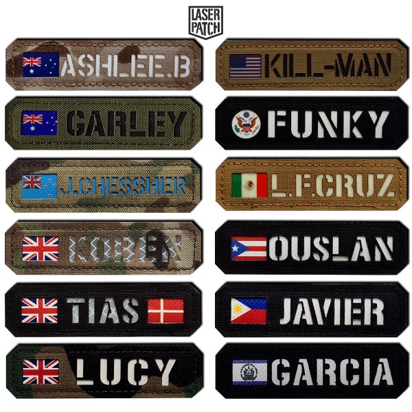 You Name with Flag Laser Cut Cordura Patch with Velcro 90 x 25 mm