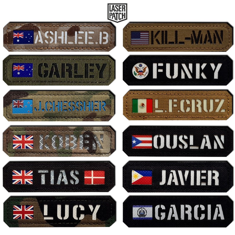 Patch Cordura découpé au laser You Name with Flag avec Velcro 90 x 25 mm image 1