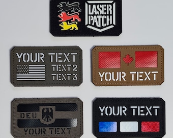 Votre nom/indicatif avec drapeau Patch Cordura découpé au laser avec Velcro 90 x 50 mm