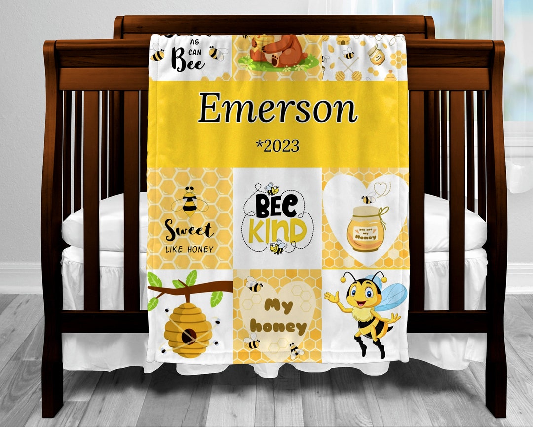 Personalized Baby Blanket Honey Bee Baby Blanket Newborn Baby Gift Baby