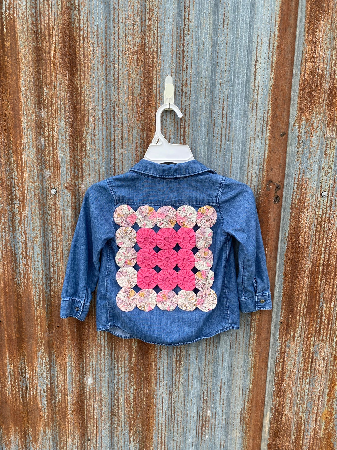 Girls Denim Shirt Jacket Yoyo Quilt Girls Gift 3T Etsy