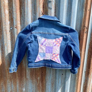 Girls, jean jacket, jean coat, denim, vintage quilt fabric, girls gift, 4T