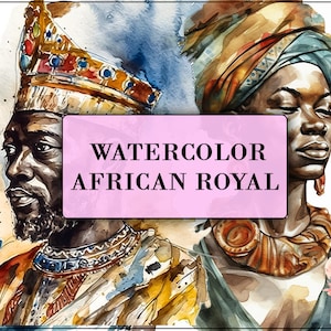 Watercolor African Royal Clipart, Nigerian, African, Black art, Egyptian décor clip art PNG graphics for commercial use