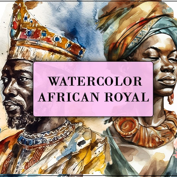 Watercolor African Royal Clipart, Nigerian, African, Black art, Egyptian décor clip art PNG graphics for commercial use