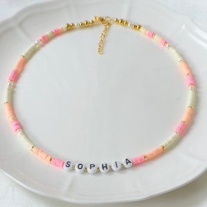 Colar com contas de nome personalizado, palavra personalizada, carta, colar de mensagem, presente de festa infantil