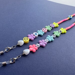 Custom name eyeglass chain, Personalized gift for little girl sunglasses lanyard, Kids eyeglass chain with colorful Evil Eye beads