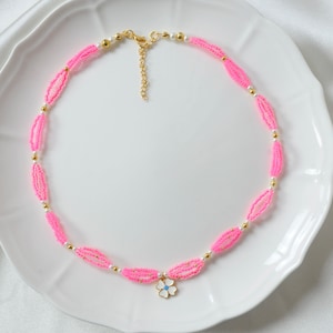 Custom Hot Pink Beaded Necklace, Preppy Necklace, Neon and Mixed Pink Beaded Princess Choker