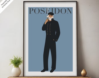 POSEIDON Art Print- Moda Retro - Dioses griegos - DESCARGA INSTANTE - Portada de revista de mitología vintage - Arte mítico de pared vintage - Neptuno