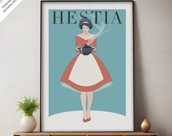 HESTIA Art Print - Fashion Retro - Greek Gods and Goddesses - INSTANT DOWNLOAD - Vintage Mythology Magazine Cover - Vesta Art Print