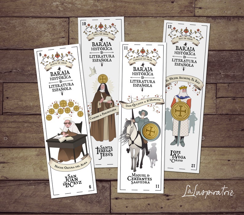 12 PRINTABLE BOOKMARKS Historic Spanish Literature. Playing Cards ART Print. Spanish Deck. Digital Download. Bookmark Ready to Print. image 3