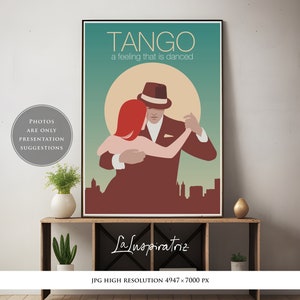 Impression d'art danseurs de TANGO. Téléchargement numérique. Conception de tango par sublimation. Art mural danseurs de tango. Affiches, cartes postales, t-shirts. Oeuvre d'art de tango.