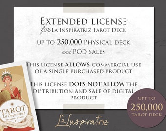 Licencia Comercial Extendida Baraja digital LaINSPIRATRIZ TAROT / Hasta 250,000 ventas de baraja física y POD / Disponible para compra.